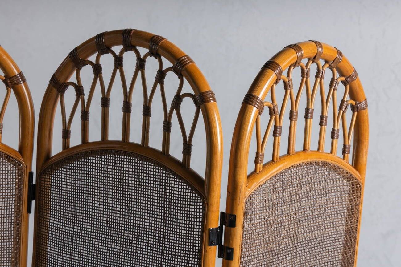 Mid-century room divider in bamboo and cane, Denmark, 1970s