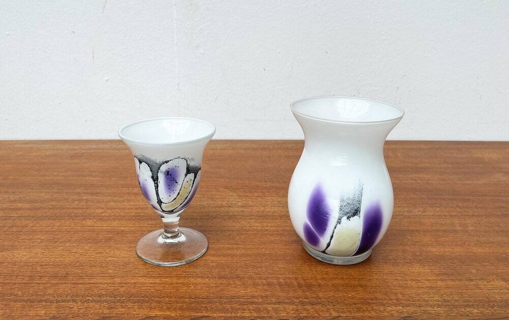 Vintage German glass vase and cup by Hans Jürgen Richartz for the Richartz art collection, set of 2.