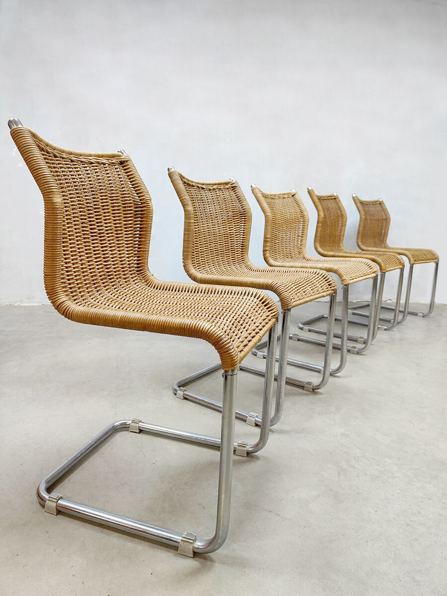 5 vintage rattan dining chairs