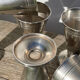6 conical silver-plated metal bowls with hallmarks / Art Deco stemmed glasses