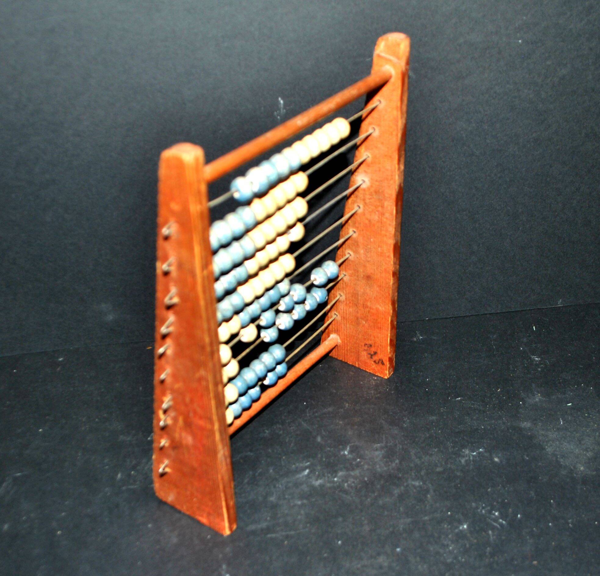 Vintage wooden school abacus - counting board unit tens in pearl school 1960-70