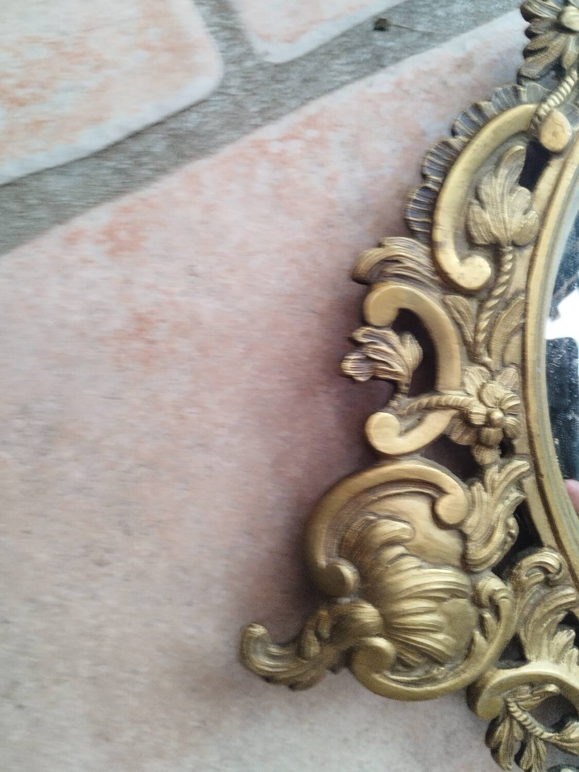 Pair of antique witch mirrors, curved glass, bronze frame