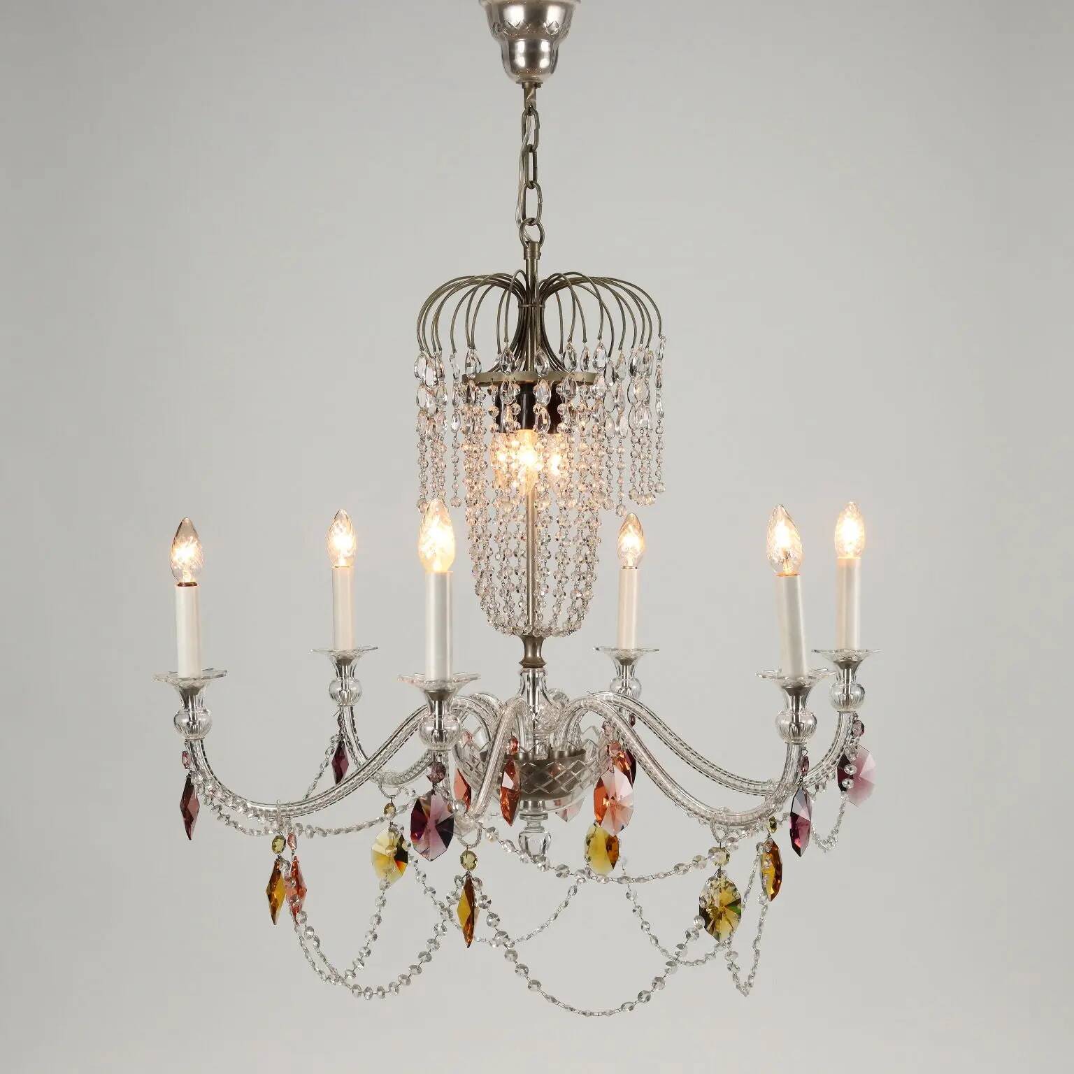 Lustre ancien 6 lumières en verre Italie XX Century