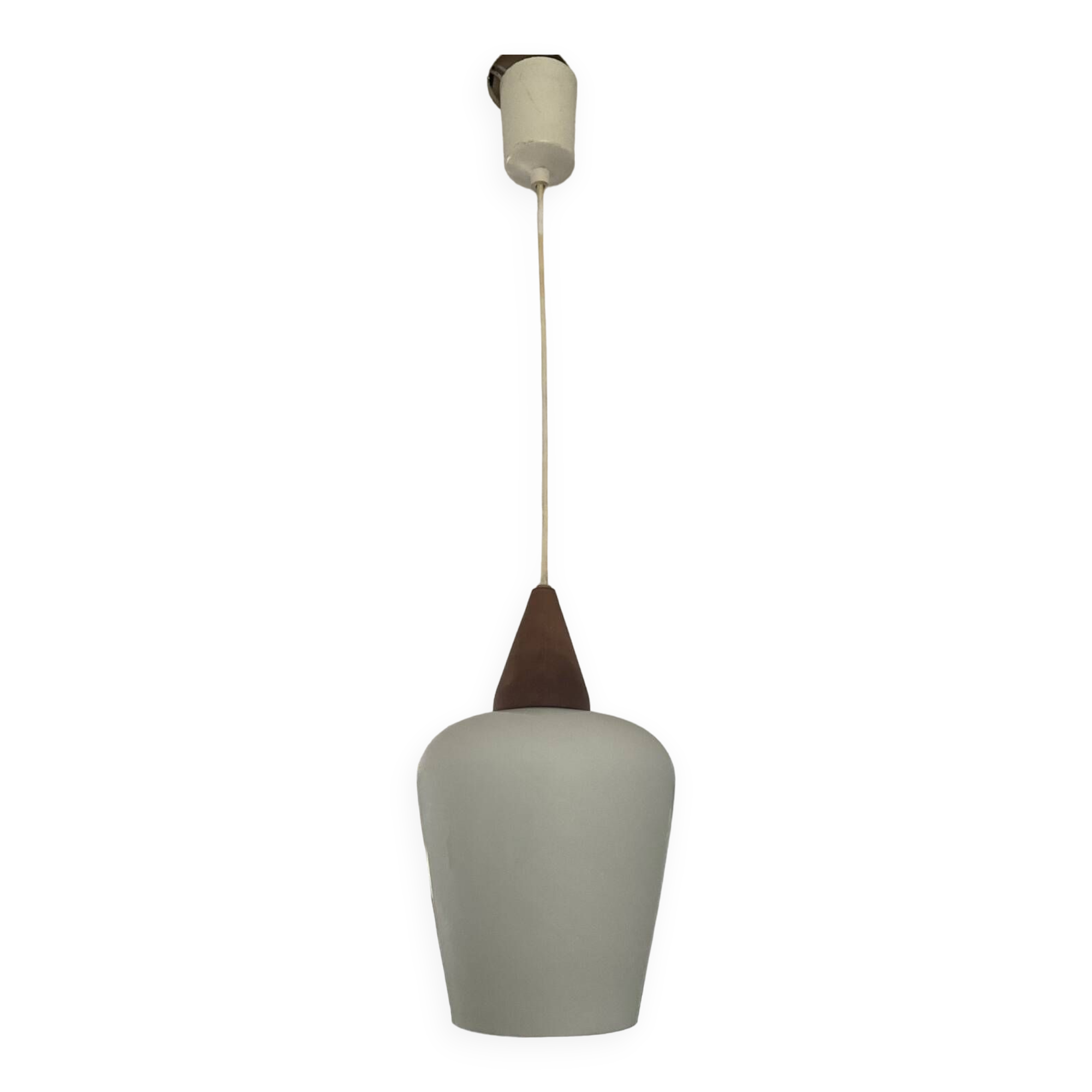 Louis Kalff 60s pendant light in teak and opaline