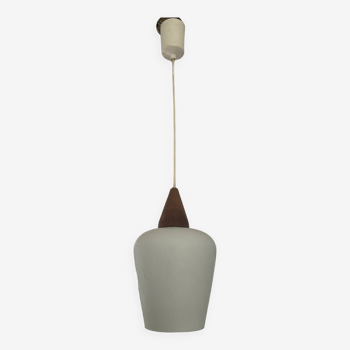 Louis Kalff 60s pendant light in teak and opaline