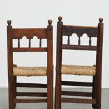 Set of 4 Antique Spanish Country Chairs with Woven Rattan Seats