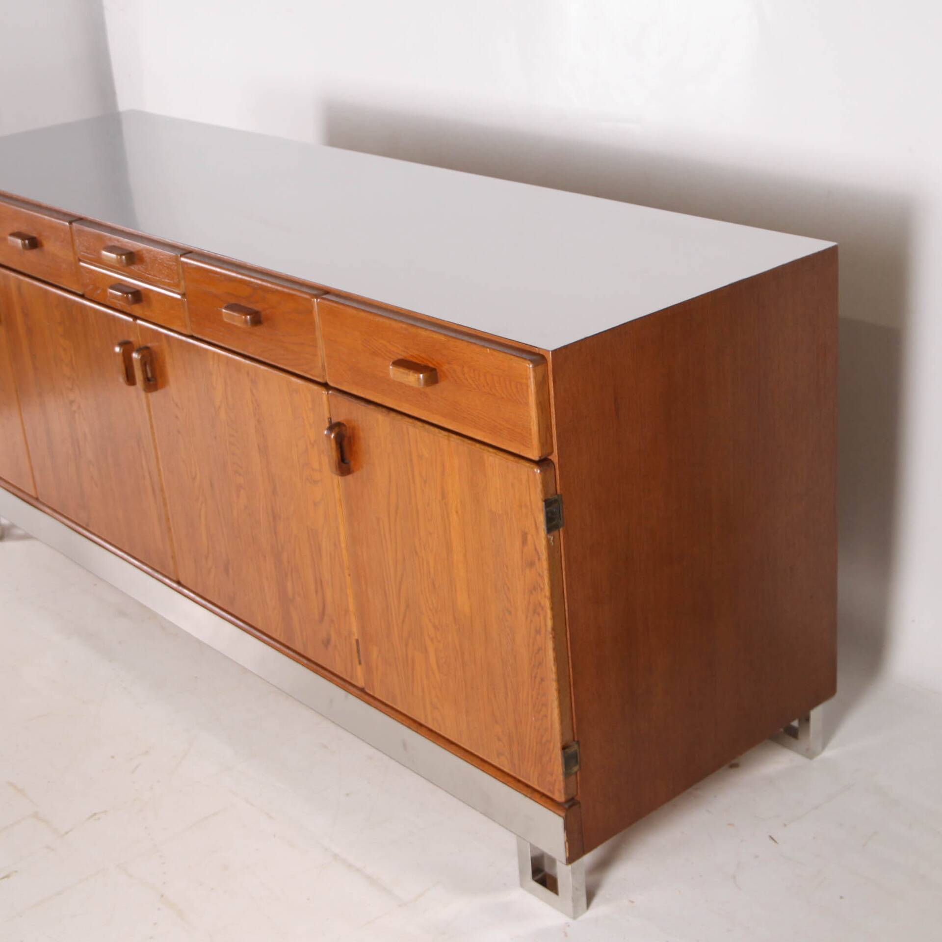 Oak and brushed metal sideboard