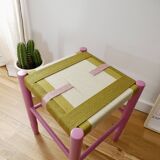 Wooden stool. Vintage stool. woven stool