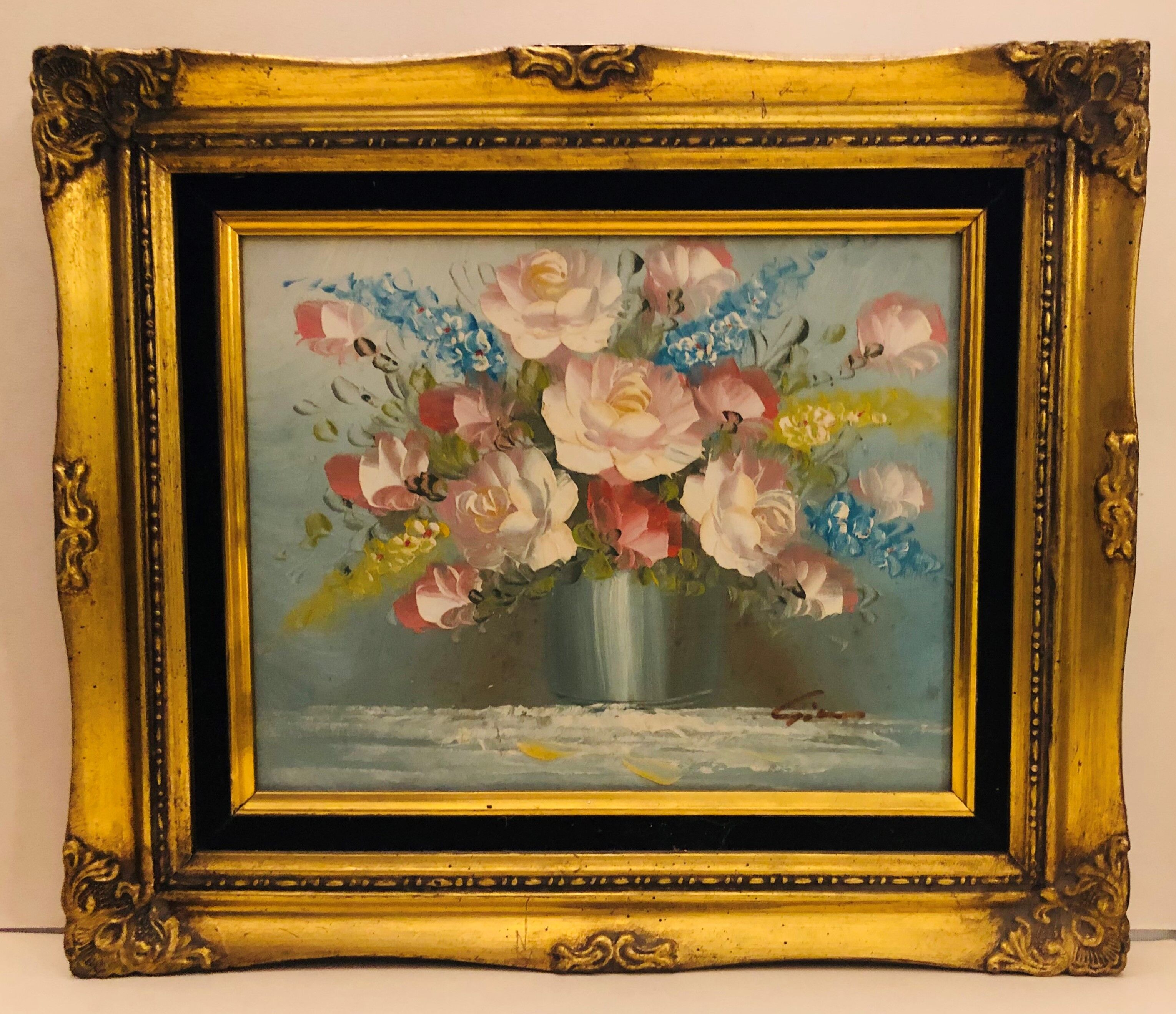 Oil on canvas - still life with bouquet of flowers