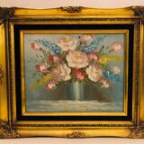 Oil on canvas - still life with bouquet of flowers