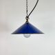 Suspension industrielle en émail bleu cobalt, années 1950