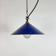 Industrial Cobalt Blue Enamel Factory Pendant Lamp, 1950s