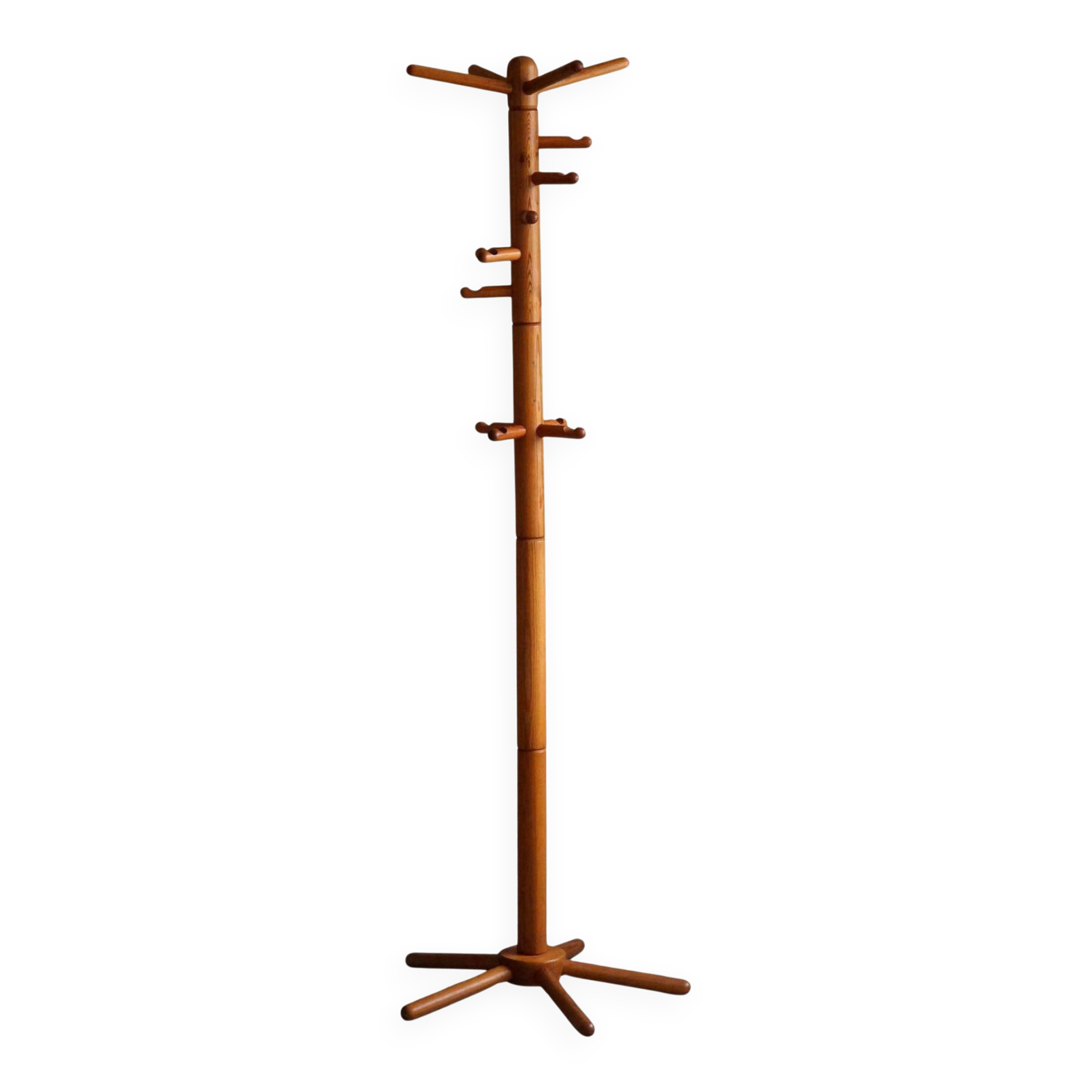 Decorative coat rack in solid pine, mid-century Danish style, 1970s.