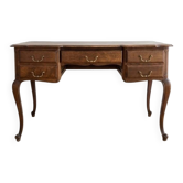 Bureau ancien style Louis XV en bois – Plateau marqueté (5 tiroirs)