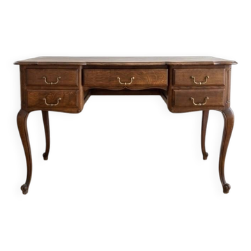 Bureau ancien style Louis XV en bois – Plateau marqueté (5 tiroirs)