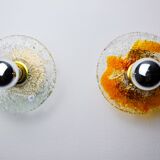 Pair of round wall lights by Murano Mazzega in frosted glass, Italy, 1970