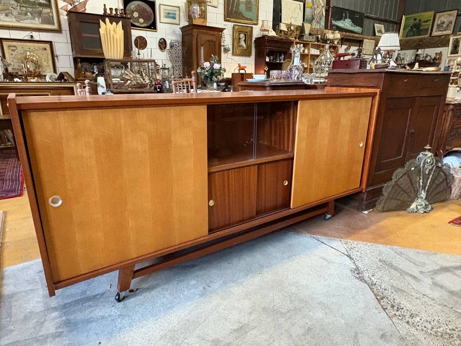 Vintage 1960s sideboard on casters, Scandinavian style