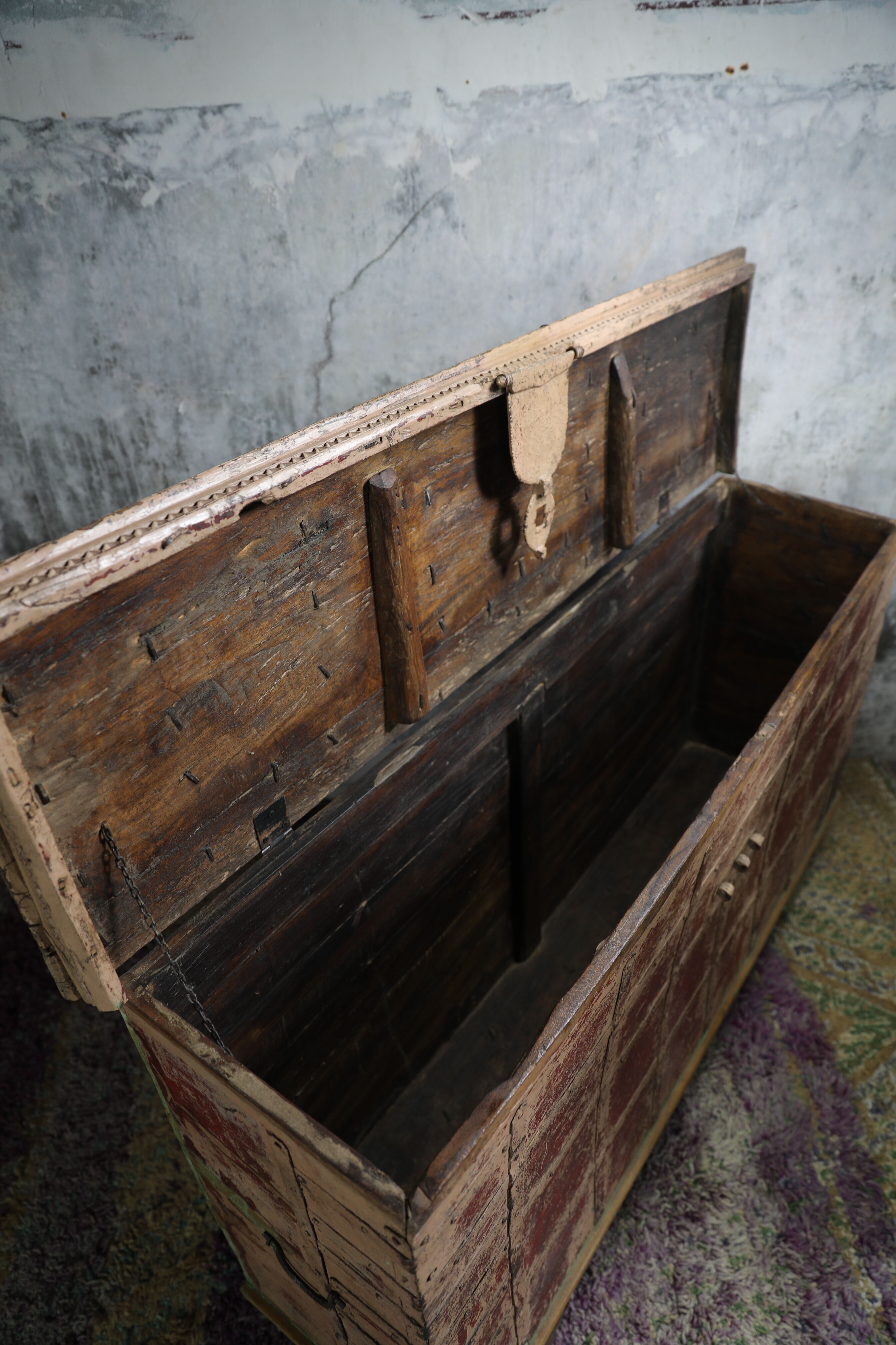 Indian wooden chest on wheel