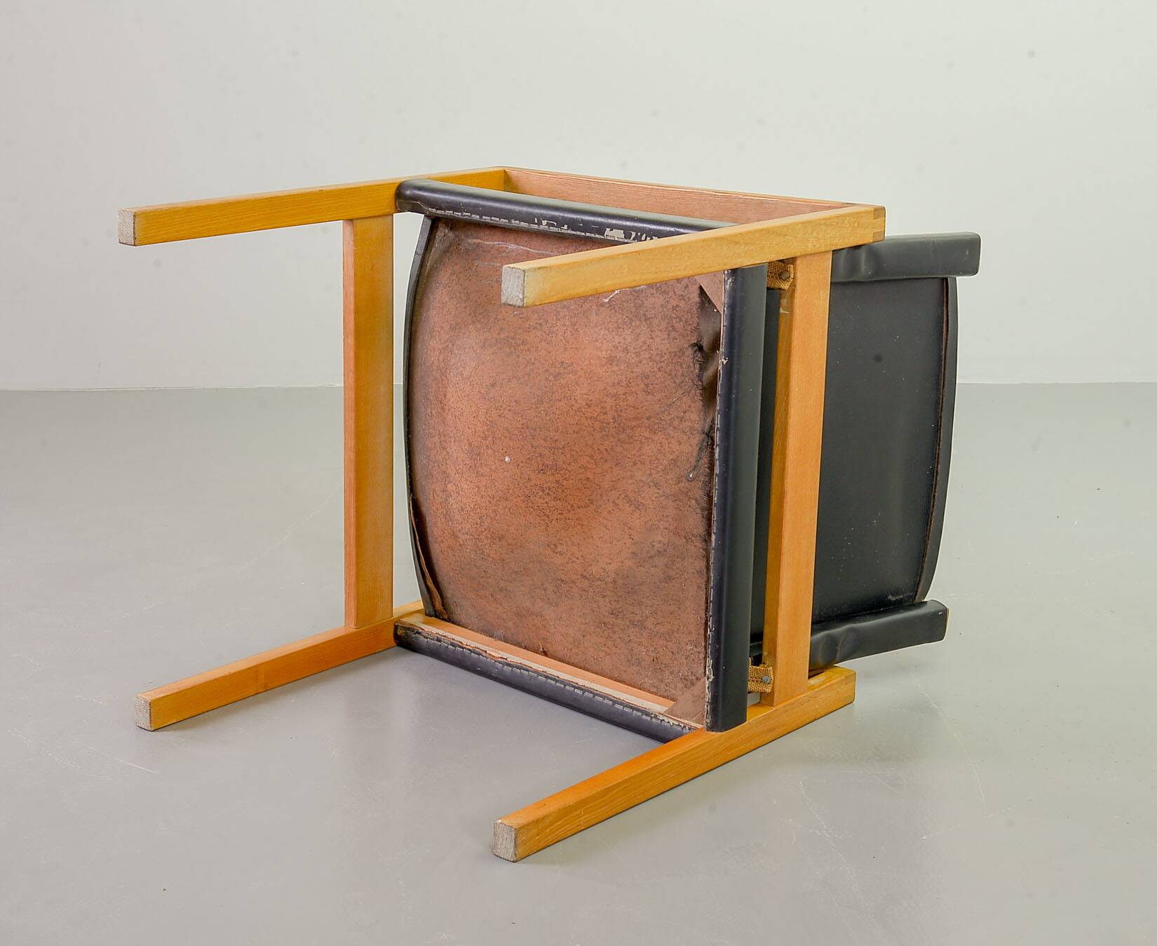 Brutalist Nordic Scandinavian Solid Oakwood and Black Leather Armchairs 60s