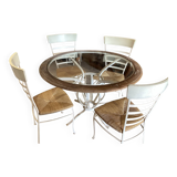 Table ronde fer forgé bois & verre