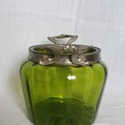 Napoleon III Art Nouveau glass and silver-plated biscuit jar