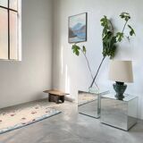 White and blue floral wool rug