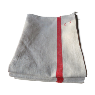 Set of 4 old cloths in linen, monogrammed CS