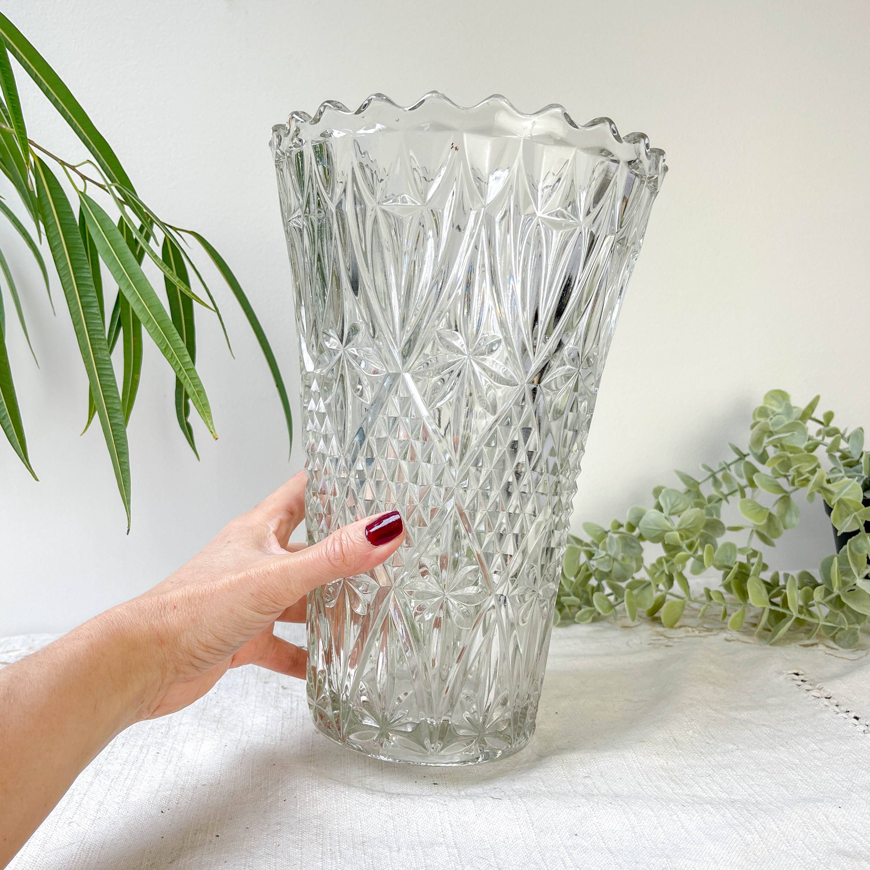 Vintage glass vase with geometric pattern