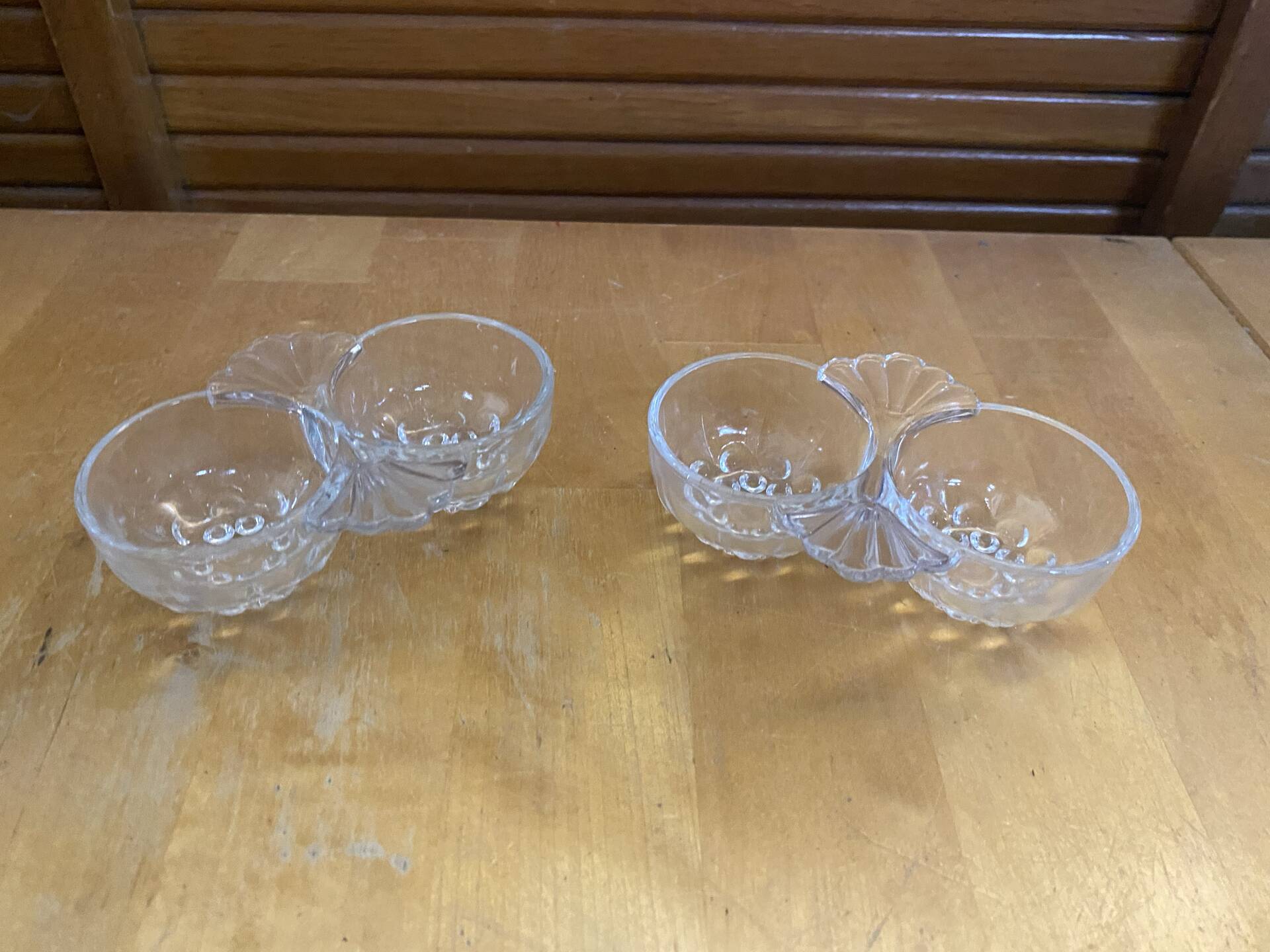 Pair of Vintage Moulded Glass Shell Salt and Pepper Shakers