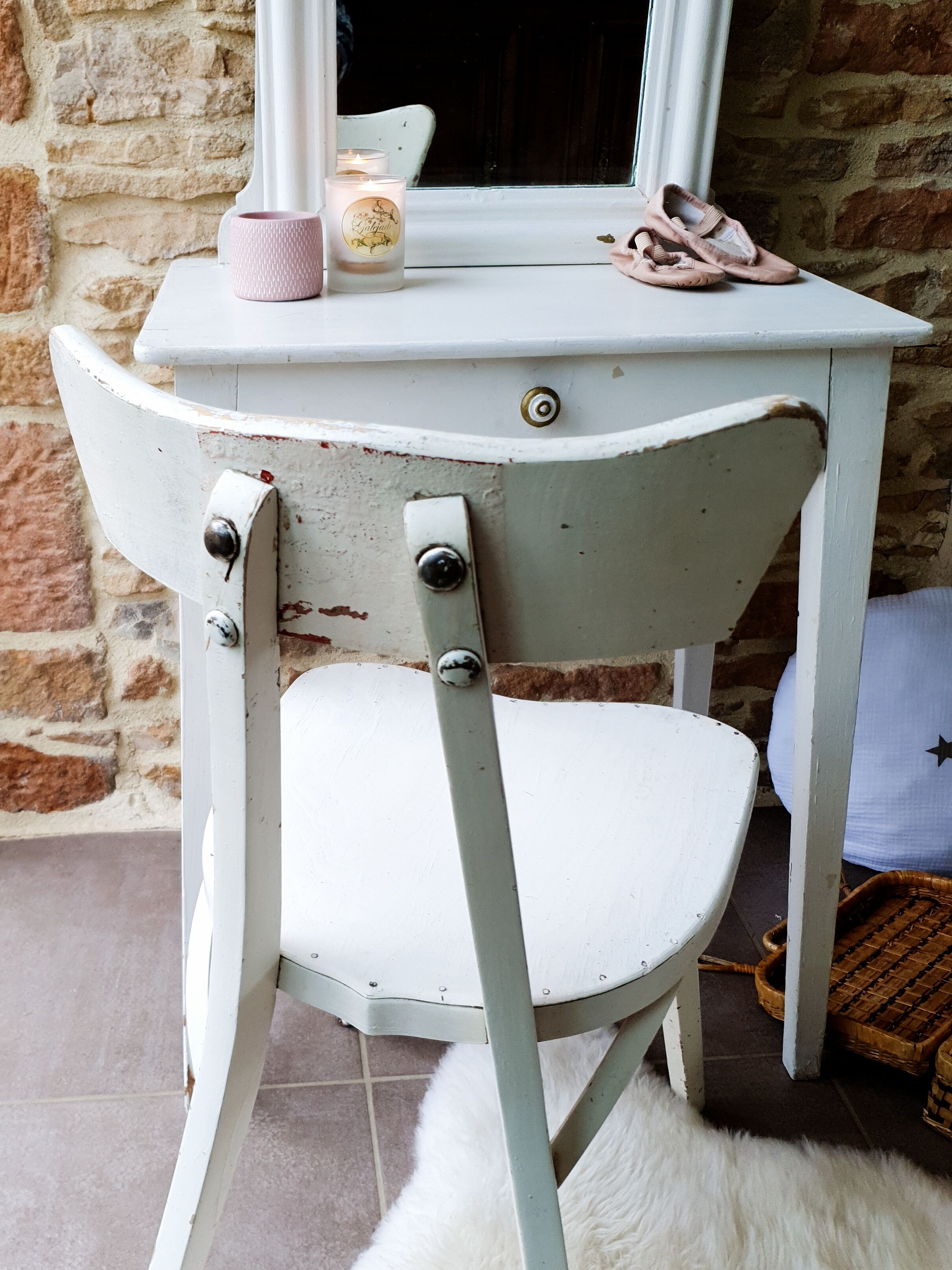 Dressing table and antique chair