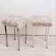 Set of two vintage chrome stools with fluffy upholstery