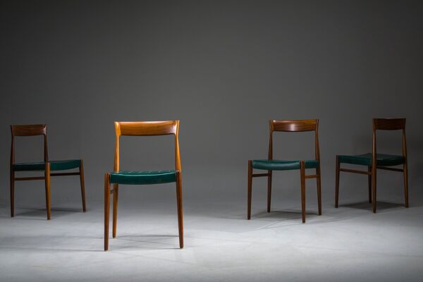 Chaises de salle à manger en similicuir vert botanique, années 1970, lot de 4