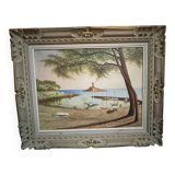 Signed painting The port of Antibes