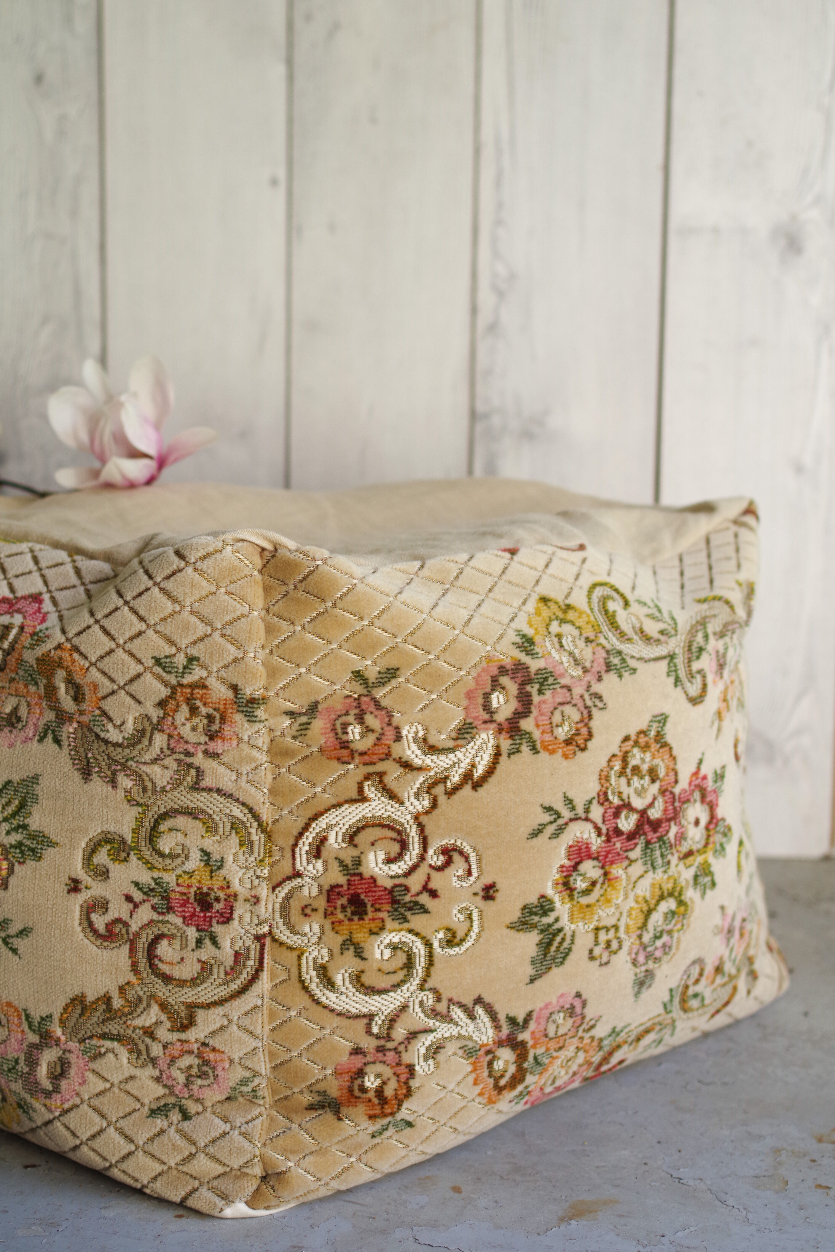 Ottoman pouf velvet fabric with ancient flowers