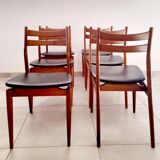 Suite of 6 chairs in beech and black skai