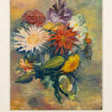 Bouquet de fleurs, huile sur assiette