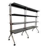 Large tubular bookcase shelves design from the 80s metal and wood vintage bauhaus style