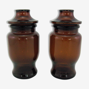 2 bocaux en verre marron - Lever made in Belgium 1970