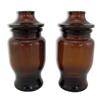 2 brown glass jars - Lever made in Belgium 1970