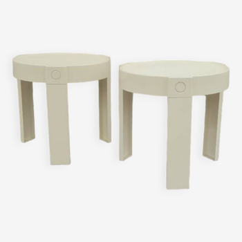 Pair of designer white plastic bedside tables Made in Holland space age 1970