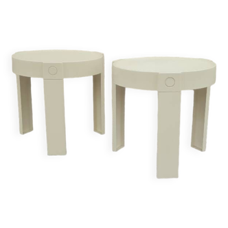Pair of white plastic bedside tables design Made in Holland space age 1970