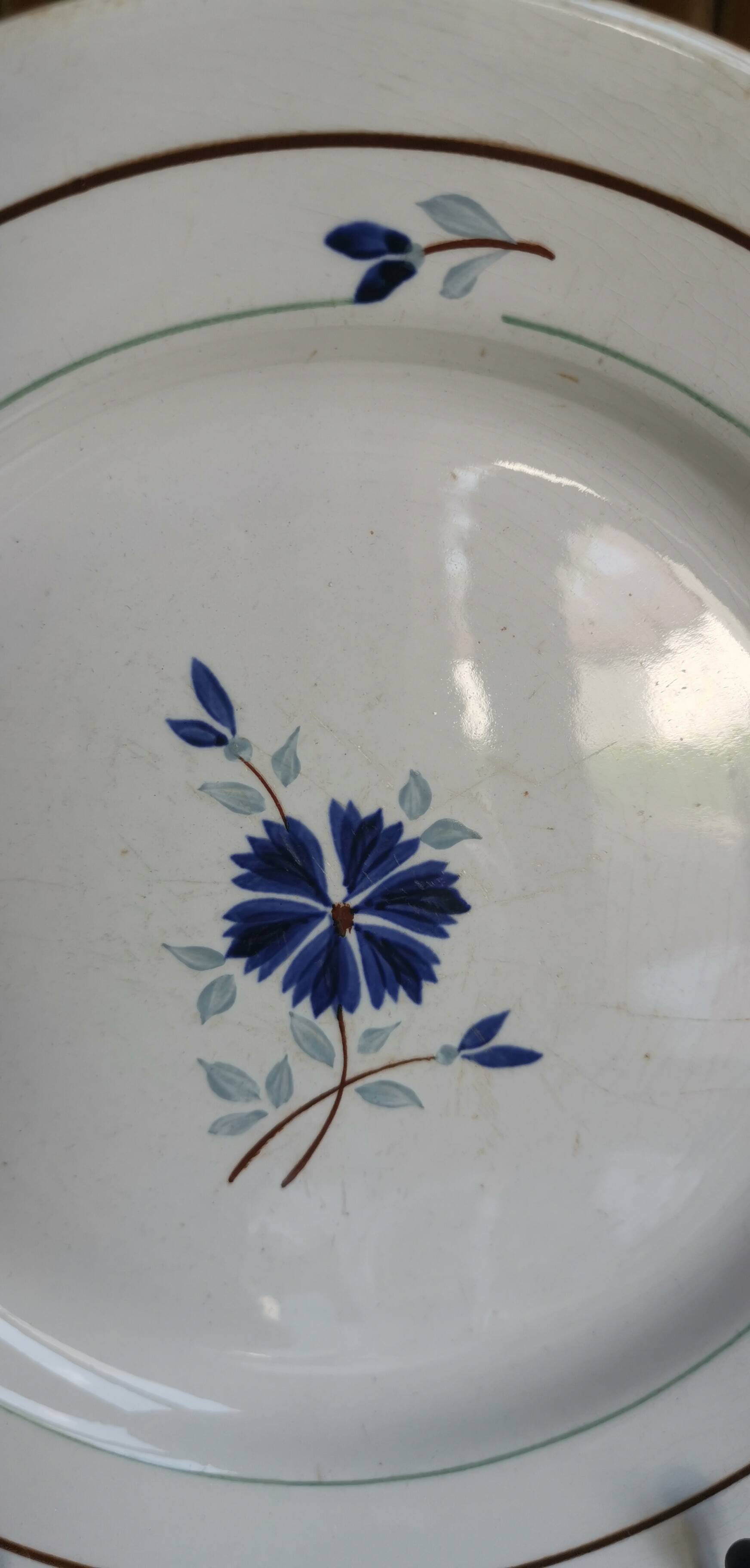 6 assiettes anciennes dépareillées bleues et blanches, St Amand, Moulin des Loups