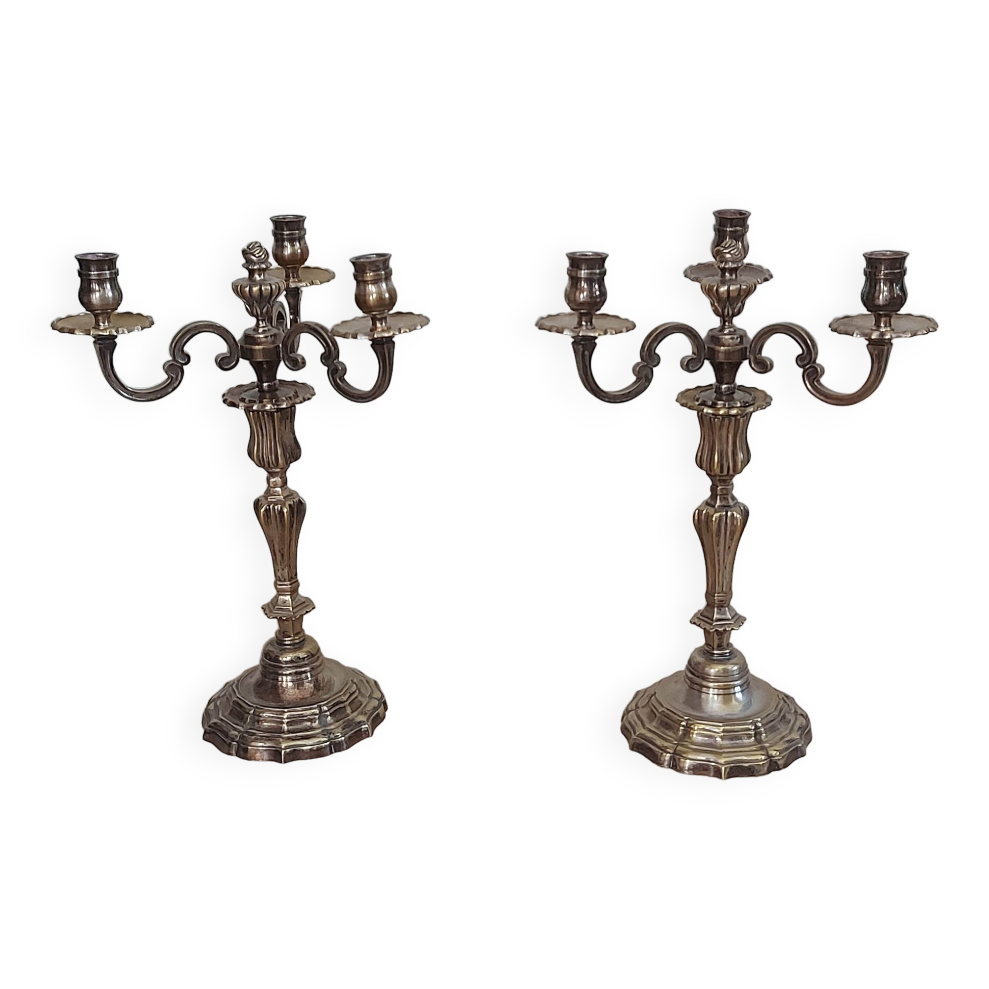 Set of 2 silver metal chandelier Louis XVI style
