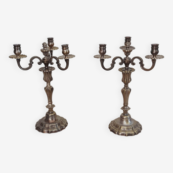 Lot de 2 chandelier en métal argenté style Louis XVI
