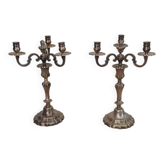 Lot de 2 chandelier en métal argenté style Louis XVI