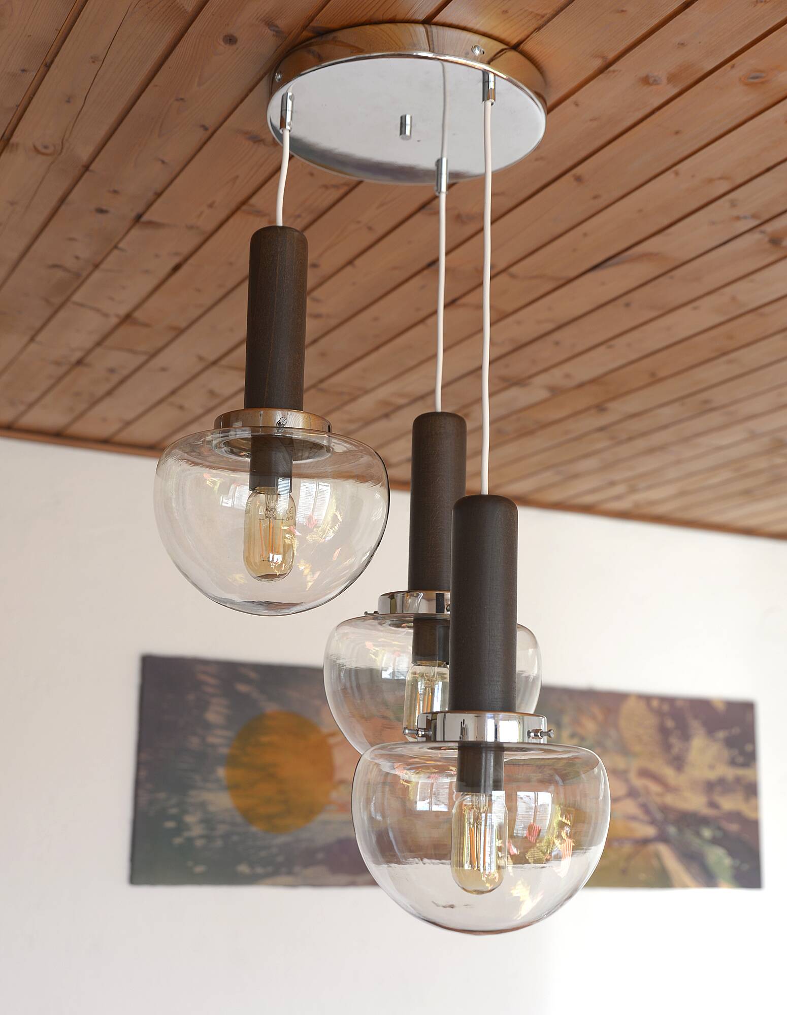 Mcm pendant light  space age accent hanging mid century modern lamp 1980's