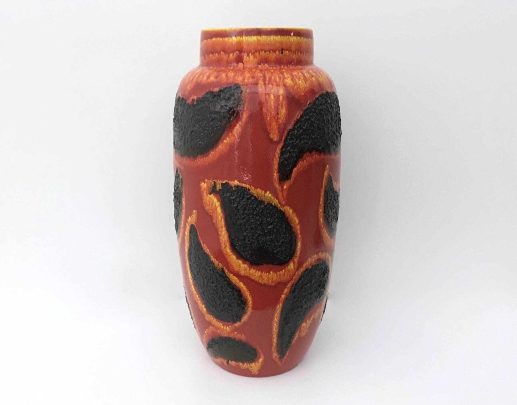 Handmade Orange, Red and Black Glazed Ceramic Vase, Germany