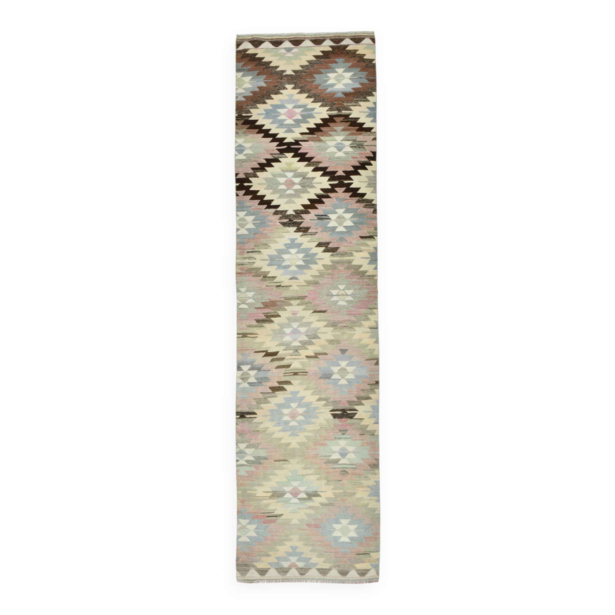 3x10 Pink & Cream Vintage Kilim Runner Rug, 81x306Cm