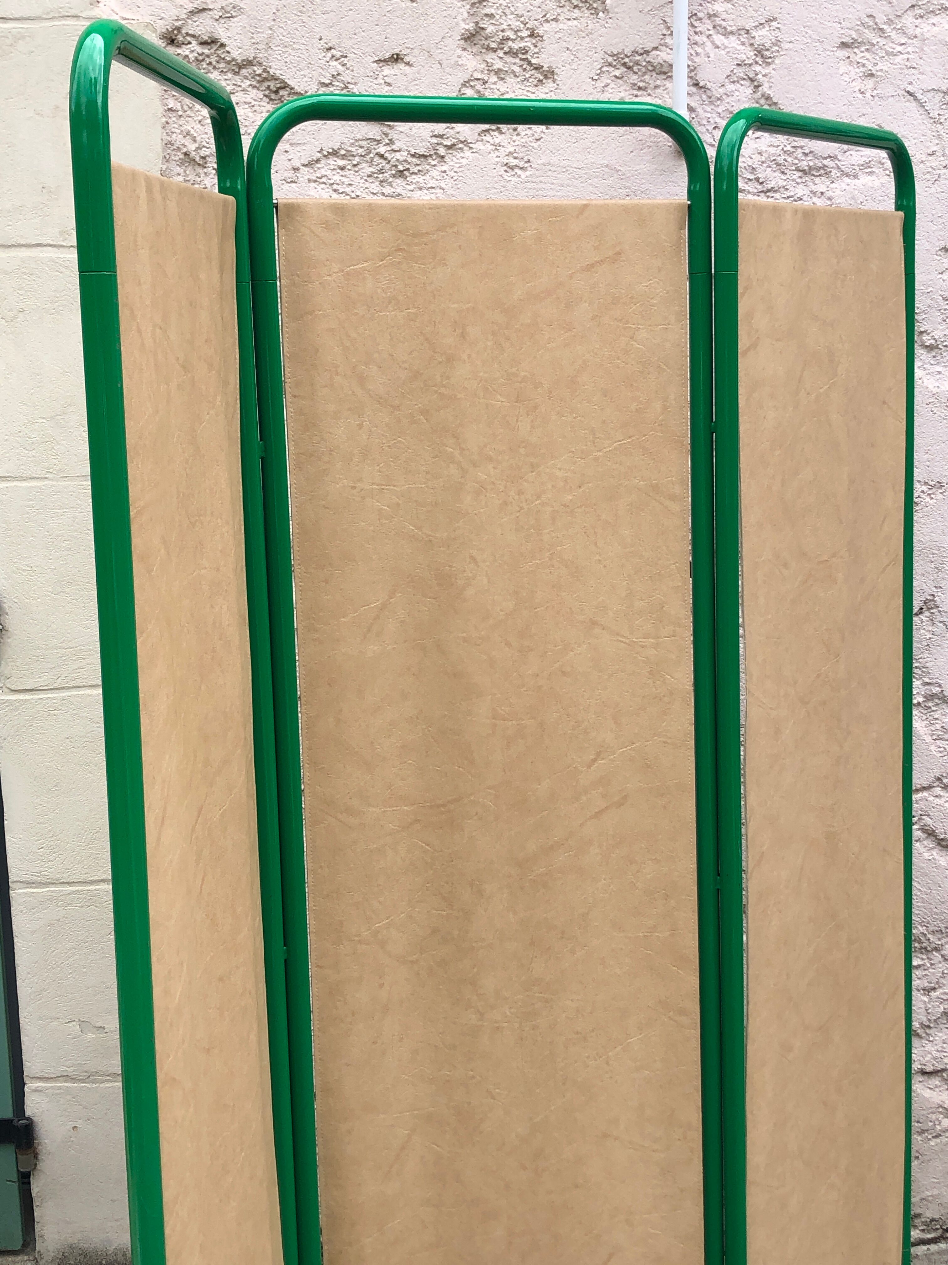 Green tubular vintage folding screen, 1980