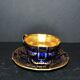 A precious, multi-lobed cup in German cobalt porcelain with a gold interior, Lindner Bavaria.
